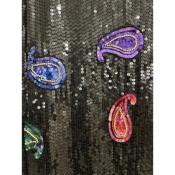 Vintage Scala Sequin Silk Jacket Paisley Beaded Black Purple Pink Blazer Size 2X - Picture 3 of 10
